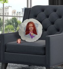 Kişiye Özel Deniz Kızı Karikatürlü Yuvarlak Dekoratif Kırlent Yastık-2