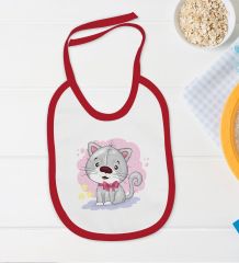 BK Kids Sevimli Kedi Tasarımlı Kırmızı Bebek Body Zıbın ve Mama Önlüğü Hediye Seti-1