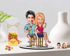 Kişiye Özel Sevgililer Karikatürlü 3D Ahşap Biblo ve Çikolatalı Renkli Bonbon Draje Hediye Seti-51