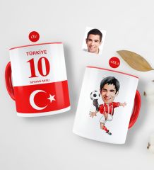 Kişiye Özel Türkiye Milli Takım Formalı Futbolcu Karikatürlü Kırmızı Kupa Bardak-2