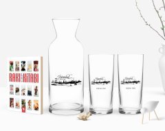 Kişiye Özel Renkli Baskılı İstanbul Tasarımlı Turistik İkili Rakı Bardağı Karaf ve Cep Kitabı Hediye Seti-5