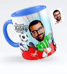 Kişiye Özel Bay Futbolcu Yeşil Beyaz Karikatürlü Mavi Kupa Bardak - 1