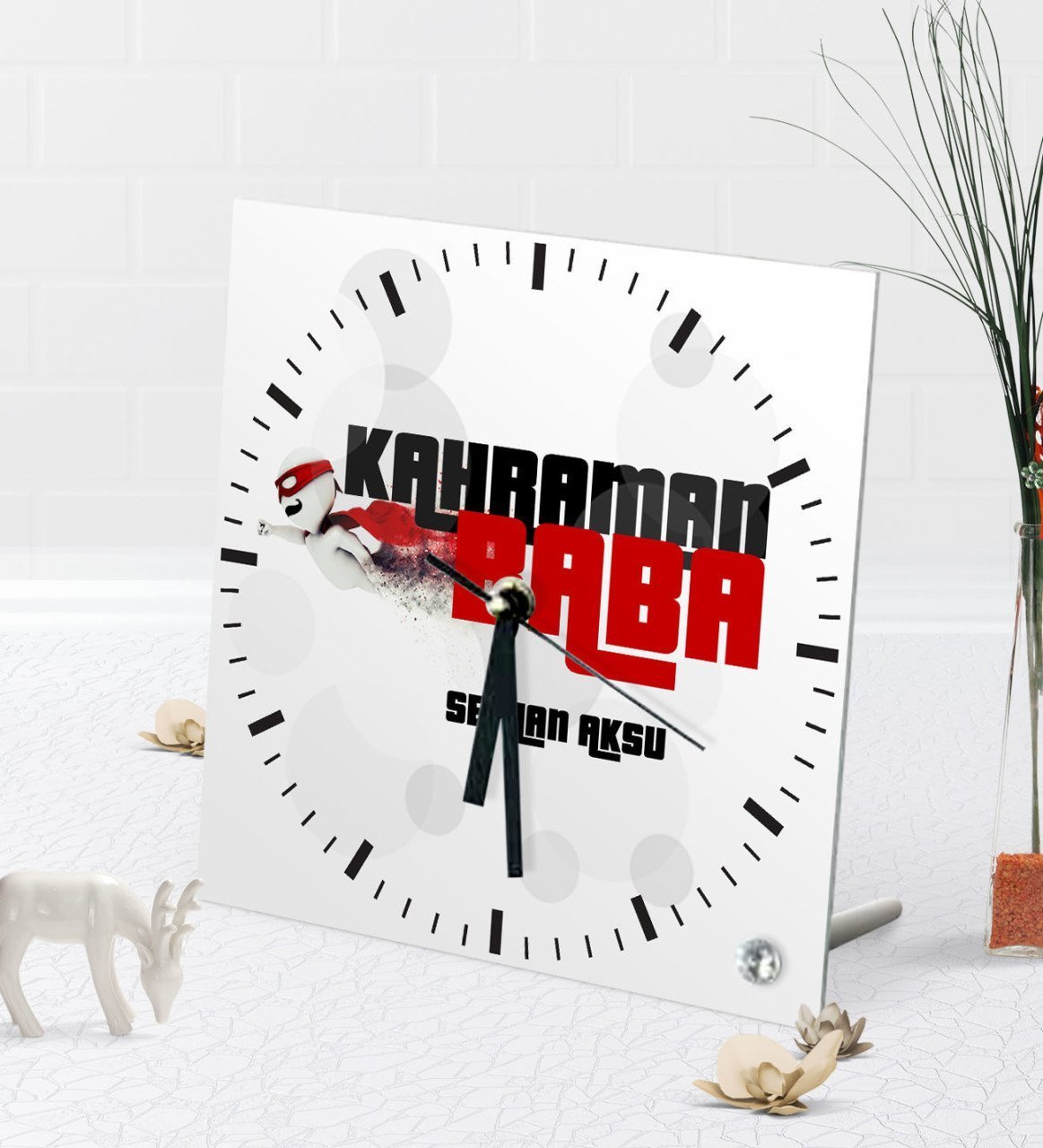 Kişiye Özel Kahraman Baba Masaüstü Kare Cam Saat-2