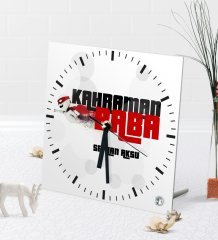 Kişiye Özel Kahraman Baba Masaüstü Kare Cam Saat-2