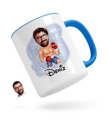 Kişiye Özel Erkek Boksör Karikatürlü Mavi Kupa Bardak-1