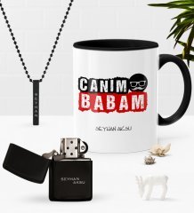 Kişiye Özel Canım Babam Siyah Kupa Benzinli Çakmak Kolye Seti-6