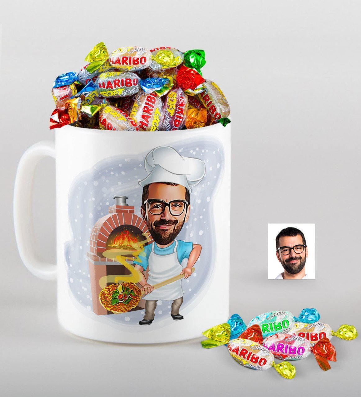 Kişiye Özel Bay Kebapçı Karikatürlü Kupa ve Haribo Şeker Hediye Seti-1