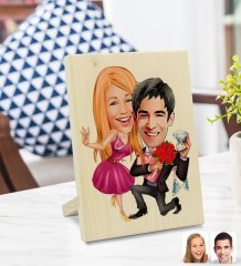 Kişiye Özel Sevgililer Karikatürlü Dekoratif Ahşap Çerçeve Model 9
