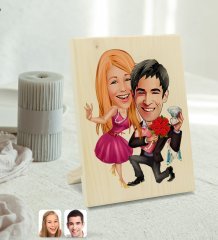 Kişiye Özel Sevgililer Karikatürlü Dekoratif Ahşap Çerçeve Model 9