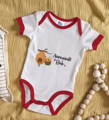 BK Kids Annesinin Balı Tasarımlı Kırmızı Bebek Body Zıbın-1