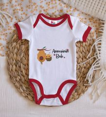 BK Kids Annesinin Balı Tasarımlı Kırmızı Bebek Body Zıbın-1