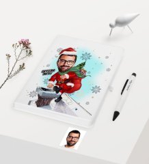 Kişiye Özel Yılbaşı Temalı Bay Karikatürlü Beyaz Defter Kalem Seti - 3
