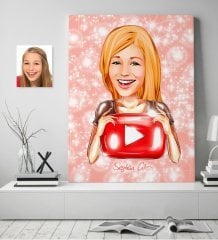 Kişiye Özel Kadın Youtuber Karikatürlü Kanvas Tablo 70x100cm-1