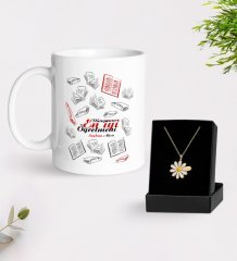 Kişiye Özel Dünyanın En İyi Öğretmeni Beyaz Kupa ve Papatya Kolye Hediye Seti-7