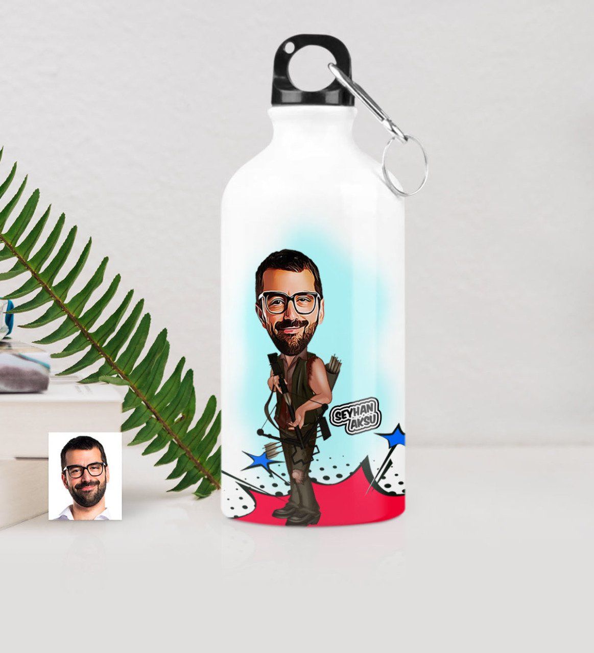 Kişiye Özel Bay Okçu Karikatürlü Metal Suluk (500 ml.)