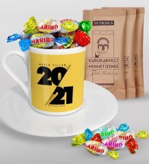 BK Gift Kişiye Özel 2023 Mutlu Yıllar Türk Kahvesi Fincanı Mehmet Efendi Kahve ve Haribo Şeker Hediye Seti-9