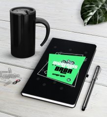 Kişiye Özel Mühendis Baba Siyah Defter Kalem Termos Mug Seti-2