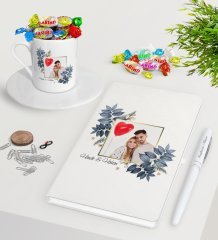 Kişiye Özel İsimli Fotoğraflı Beyaz Defter Kalem Türk Kahvesi Fincanı ve Haribo Şeker Hediye Seti-33