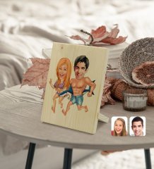 Kişiye Özel Sevgililer Karikatürlü Dekoratif Ahşap Çerçeve Model 8