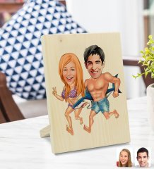 Kişiye Özel Sevgililer Karikatürlü Dekoratif Ahşap Çerçeve Model 8
