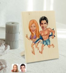 Kişiye Özel Sevgililer Karikatürlü Dekoratif Ahşap Çerçeve Model 8