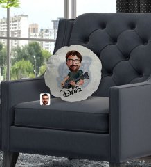 Kişiye Özel İsimli Erkek Gitarist Karikatürlü Yuvarlak Dekoratif Kırlent Yastık-1