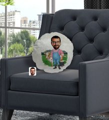 Kişiye Özel Çiftçi Karikatürlü Yuvarlak Dekoratif Kırlent Yastık-1