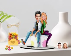 Kişiye Özel Sevgililer Karikatürlü 3D Ahşap Biblo ve Çikolatalı Renkli Bonbon Draje Hediye Seti-35