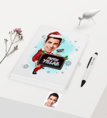 Kişiye Özel Yılbaşı Temalı Bay Karikatürlü Beyaz Defter Kalem Seti - 2