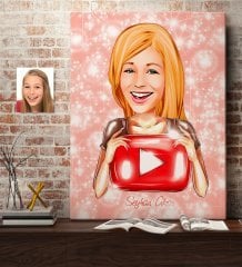 Kişiye Özel Kadın Youtuber Karikatürlü Kanvas Tablo 50x70cm-1