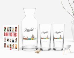 Kişiye Özel Renkli Baskılı İstanbul Tasarımlı Turistik İkili Rakı Bardağı Karaf ve Cep Kitabı Hediye Seti-3