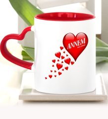 Kişiye Özel Annem Kırmızı Kalpli Kupa Bardak - 1