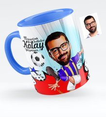 Kişiye Özel Bay Futbolcu Sarı Lacivert Karikatürlü Mavi Kupa Bardak - 1