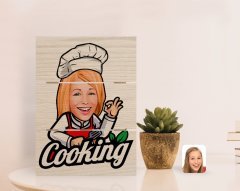 Kişiye Özel Kadın Chef Karikatürlü Otantik Masaüstü Ahşap Palet Çerçeve-14