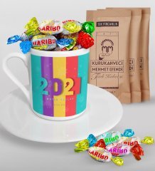BK Gift Kişiye Özel 2023 Mutlu Yıllar Türk Kahvesi Fincanı Mehmet Efendi Kahve ve Haribo Şeker Hediye Seti-8