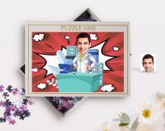 Kişiye Özel Erkek Eczacı Karikatürlü 1000 Parça Profesyonel Puzzle-4