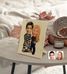 Kişiye Özel Sevgililer Karikatürlü Dekoratif Ahşap Çerçeve Model 7