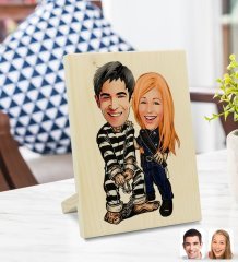 Kişiye Özel Sevgililer Karikatürlü Dekoratif Ahşap Çerçeve Model 7
