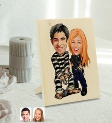 Kişiye Özel Sevgililer Karikatürlü Dekoratif Ahşap Çerçeve Model 7