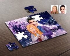 Kişiye Özel Sevgililer Karikatürlü Ahşap Puzzle-89