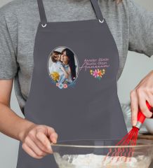BK Gift Kişiye Özel Fotoğraflı Anneler Günü Tasarımlı Profesyonel Antrasit Mutfak Önlüğü, Aşçı Önlüğü, Şef Önlüğü, Anneye Hediye-1