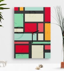 Kişiye Özel Mondrian Ahşap Tablo Duvar Saati-2