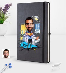 Kişiye Özel Erkek Doktor Karikatürlü Siyah Termo Deri Defter 16x24cm Model 1