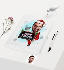 Kişiye Özel Yılbaşı Temalı Bay Karikatürlü Beyaz Defter Kalem Seti - 1