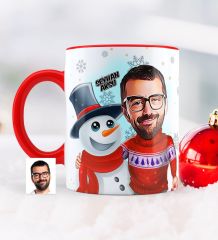 Kişiye Özel Yılbaşı Temalı Bay Karikatürlü Kırmızı Kupa Bardak - 6