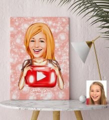 Kişiye Özel Kadın Youtuber Karikatürlü Kanvas Tablo 30x50cm-1