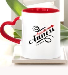Kişiye Özel Annelerin Annesi Kırmızı Kalpli Kupa Bardak - 1
