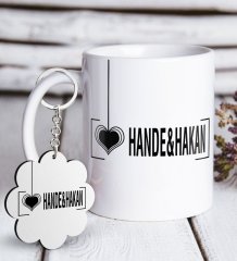 Kişiye Özel Sevgililer Günü Beyaz Kupa ve Anahtarlık Hediye Seti-126