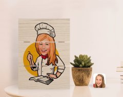 Kişiye Özel Kadın Chef Karikatürlü Otantik Masaüstü Ahşap Palet Çerçeve-12