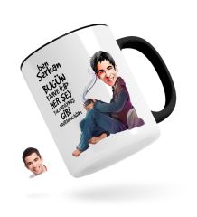 Kişiye Özel Erkek Her Şey Yolundaymış Gibi Karikatürlü Siyah Kupa Bardak-2
